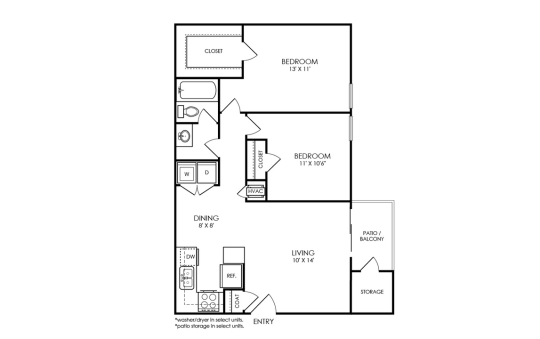 8500 Harwood Floor Plan 2 Bedroom, 2 Bathroom 2 Bed 1 Bath 861 sqft